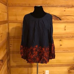 Long sleeve blouse with tie neck closure